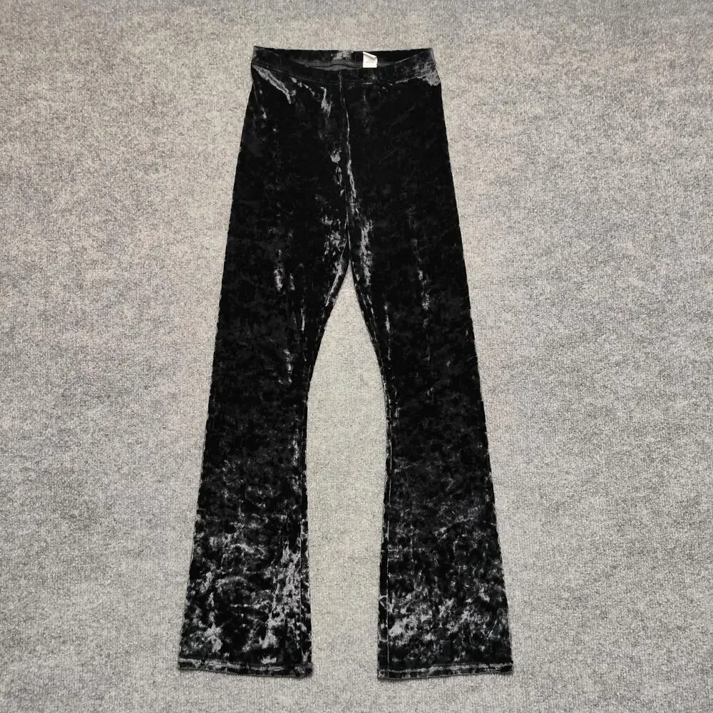 Old Navy Sweatpants Girls XL 14-16 Black Crushed Velvet Pull On Flare Leg